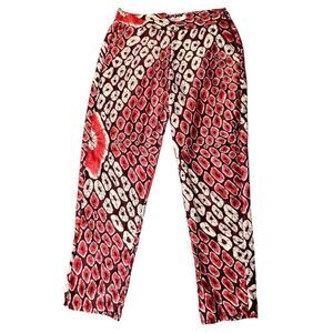 GF Grass Fields Sz 16 Silk Peg Leg Trousers Pockets Side Zipper Colorful Print